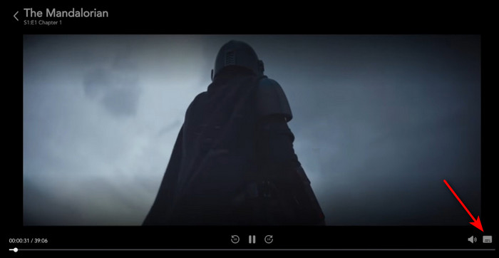 find caption language on disney+ video on tv