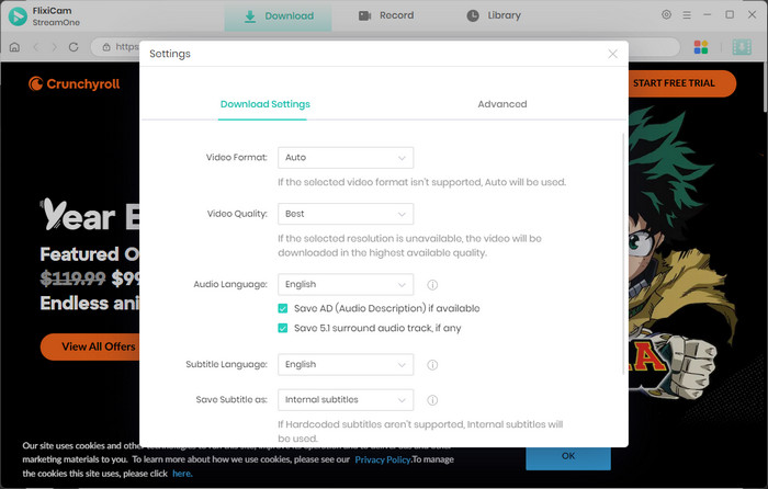 setting crunchyroll