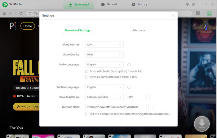 choose the output settings