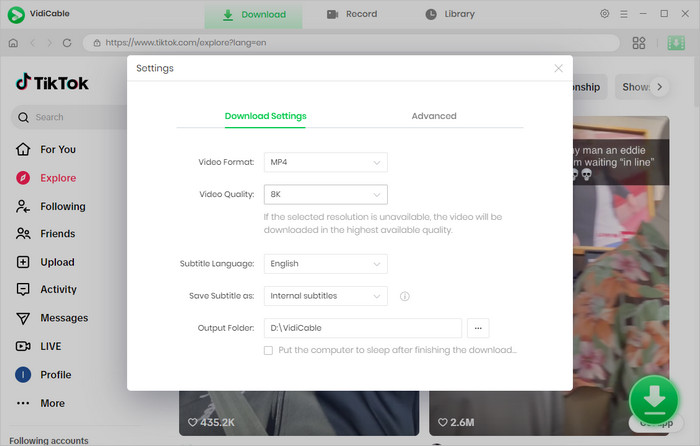 choose the output settings